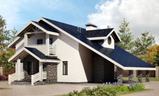 155-010-П Проект двухэтажного дома с мансардой, гараж, простой коттедж из блока Могоча | Проекты домов от House Expert