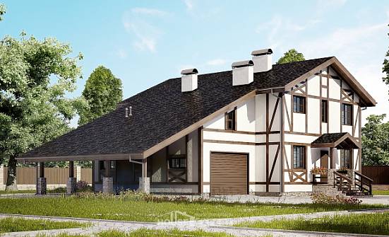 250-002-Л Проект двухэтажного дома мансардный этаж и гаражом, уютный дом из кирпича Могоча | Проекты домов от House Expert