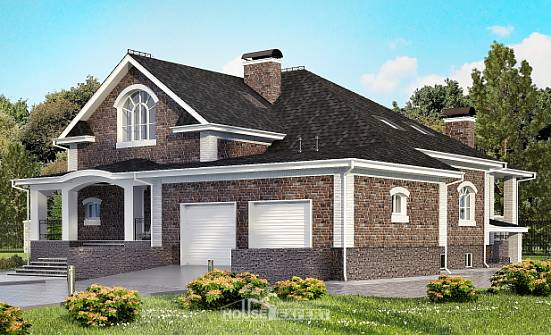490-001-П Проект трехэтажного дома мансардой, гараж, уютный домик из кирпича Могоча | Проекты домов от House Expert