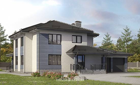 340-005-П Проект двухэтажного дома и гаражом, красивый домик из твинблока Чита | Проекты домов от House Expert