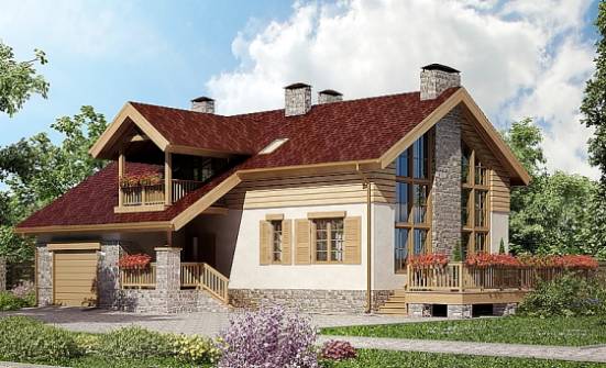 165-002-П Проект двухэтажного дома с мансардой и гаражом, бюджетный коттедж из блока Могоча | Проекты домов от House Expert