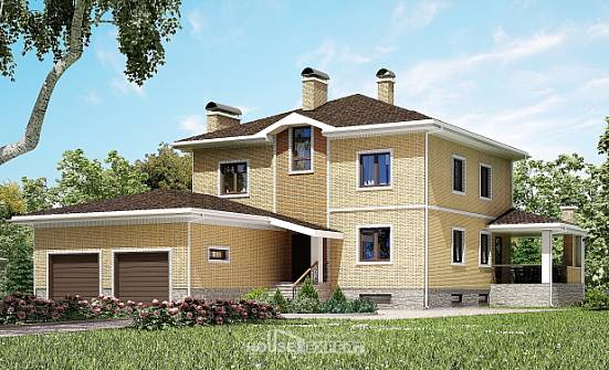 350-002-Л Проект трехэтажного дома и гаражом, просторный коттедж из кирпича Чита | Проекты домов от House Expert