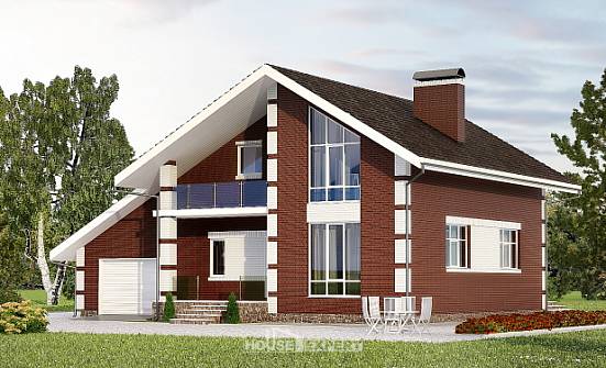 180-001-Л Проект двухэтажного дома с мансардой и гаражом, скромный домик из блока Чита | Проекты домов от House Expert