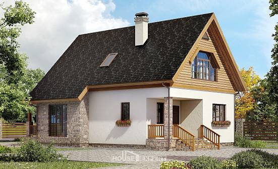 140-001-Л Проект двухэтажного дома с мансардой, красивый дом из бризолита Могоча | Проекты домов от House Expert