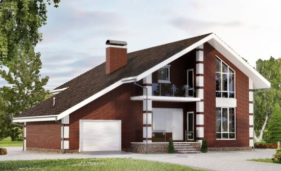 180-001-Л Проект двухэтажного дома с мансардой и гаражом, скромный домик из блока Чита | Проекты домов от House Expert