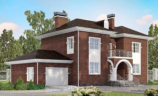 180-006-Л Проект двухэтажного дома, гараж, средний домик из кирпича Могоча | Проекты домов от House Expert
