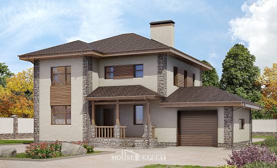 185-004-П Проект двухэтажного дома и гаражом, просторный коттедж из газобетона Могоча | Проекты домов от House Expert