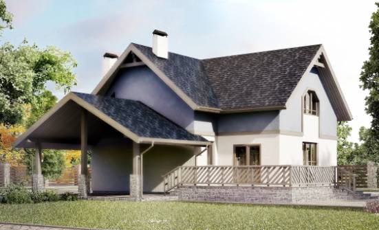 150-011-П Проект двухэтажного дома мансардой и гаражом, компактный домик из арболита Могоча | Проекты домов от House Expert