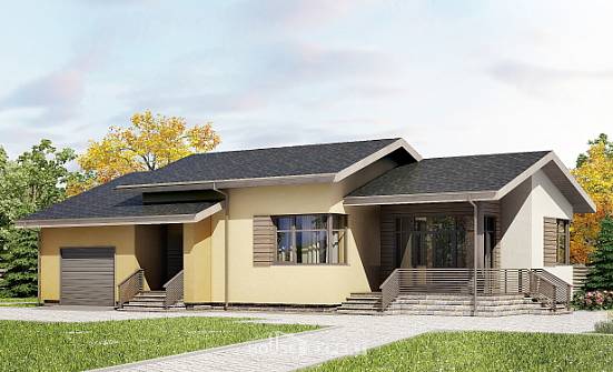 135-002-Л Проект одноэтажного дома и гаражом, современный загородный дом из арболита Чита | Проекты домов от House Expert