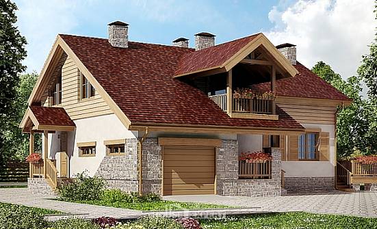 165-002-П Проект двухэтажного дома с мансардой и гаражом, бюджетный коттедж из блока Могоча | Проекты домов от House Expert