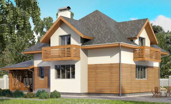 155-004-П Проект двухэтажного дома с мансардным этажом и гаражом, простой дом из теплоблока Могоча | Проекты домов от House Expert