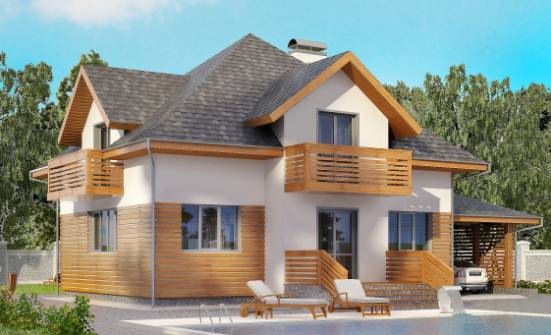 155-004-П Проект двухэтажного дома с мансардным этажом и гаражом, простой дом из теплоблока Могоча | Проекты домов от House Expert