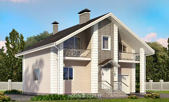 150-002-П Проект двухэтажного дома с мансардным этажом, гараж, классический коттедж из блока Чита | Проекты домов от House Expert