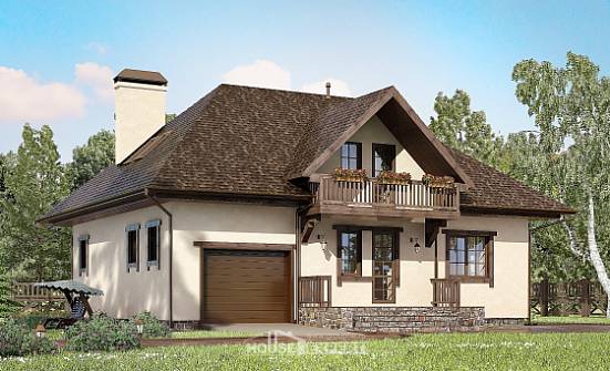 200-001-Л Проект двухэтажного дома мансардный этаж и гаражом, средний домик из блока Краснокаменск | Проекты домов от House Expert