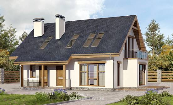 155-012-П Проект двухэтажного дома с мансардой, классический загородный дом из газосиликатных блоков Краснокаменск | Проекты домов от House Expert