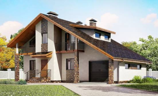 180-008-П Проект двухэтажного дома мансардный этаж и гаражом, уютный дом из газобетона Чита | Проекты домов от House Expert