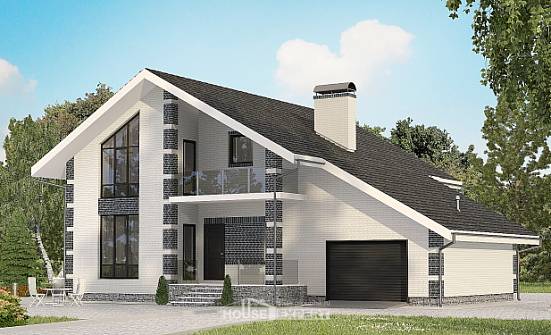 180-001-П Проект двухэтажного дома мансардный этаж и гаражом, красивый дом из бризолита Могоча | Проекты домов от House Expert