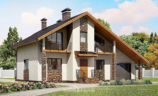 180-008-П Проект двухэтажного дома мансардный этаж и гаражом, уютный дом из газобетона Чита | Проекты домов от House Expert