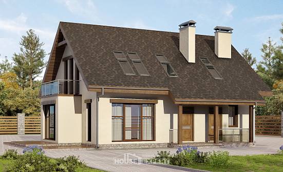 155-012-Л Проект двухэтажного дома мансардой, бюджетный коттедж из блока Могоча | Проекты домов от House Expert