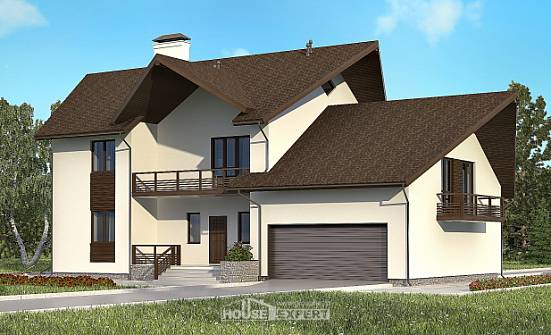 300-002-П Проект двухэтажного дома с мансардным этажом и гаражом, просторный домик из пеноблока Чита | Проекты домов от House Expert
