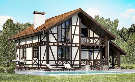 155-002-П Проект двухэтажного дома мансардой и гаражом, бюджетный домик из пеноблока Краснокаменск | Проекты домов от House Expert