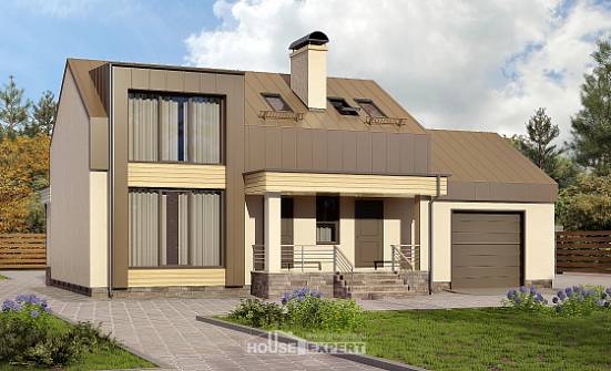 150-015-Л Проект двухэтажного дома мансардный этаж, гараж, классический загородный дом из арболита Чита | Проекты домов от House Expert