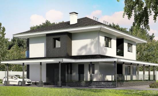 245-002-П Проект двухэтажного дома и гаражом, современный домик из керамзитобетонных блоков Краснокаменск | Проекты домов от House Expert