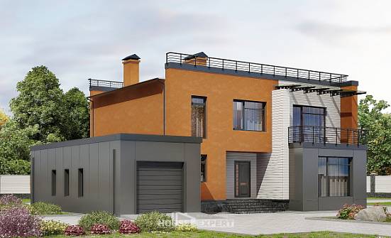 260-002-Л Проект двухэтажного дома и гаражом, большой коттедж из газосиликатных блоков Краснокаменск | Проекты домов от House Expert
