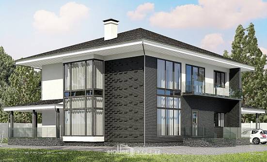 245-002-П Проект двухэтажного дома и гаражом, современный домик из керамзитобетонных блоков Краснокаменск | Проекты домов от House Expert
