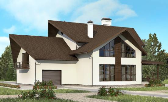 300-002-П Проект двухэтажного дома с мансардным этажом и гаражом, просторный домик из пеноблока Чита | Проекты домов от House Expert