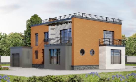 260-002-Л Проект двухэтажного дома и гаражом, большой коттедж из газосиликатных блоков Краснокаменск | Проекты домов от House Expert
