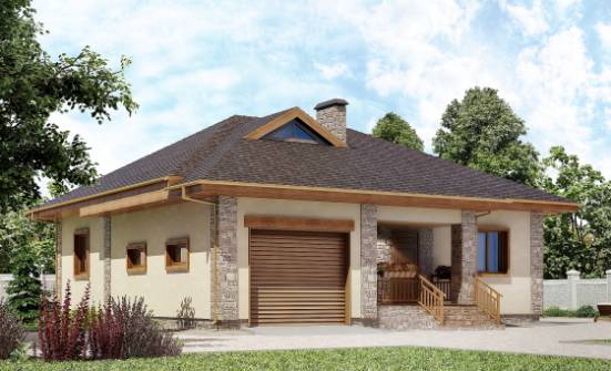 130-006-Л Проект одноэтажного дома и гаражом, красивый домик из арболита Могоча | Проекты домов от House Expert