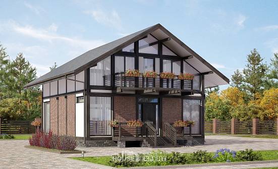 170-007-П Проект двухэтажного дома мансардой, простой коттедж из бревен Краснокаменск | Проекты домов от House Expert