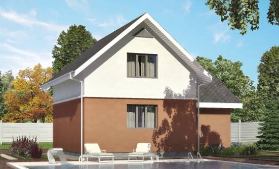 120-002-Л Проект двухэтажного дома с мансардой и гаражом, простой коттедж из поризованных блоков Краснокаменск | Проекты домов от House Expert