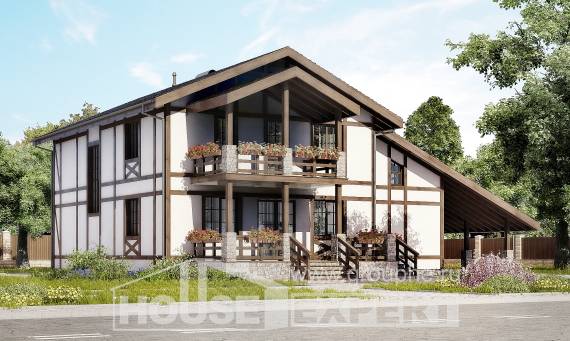 250-002-Л Проект двухэтажного дома с мансардой и гаражом, современный загородный дом из кирпича Краснокаменск, House Expert