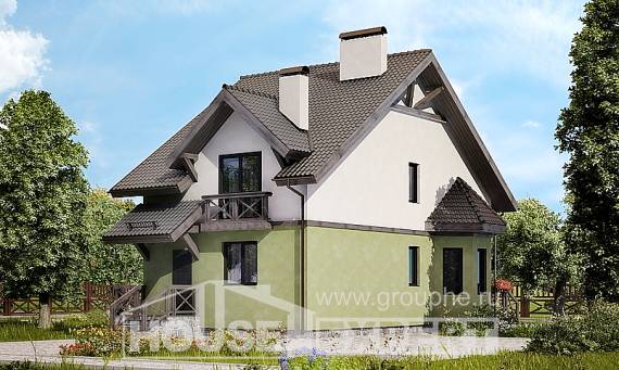 120-003-П Проект двухэтажного дома мансардой, скромный домик из арболита Краснокаменск, House Expert