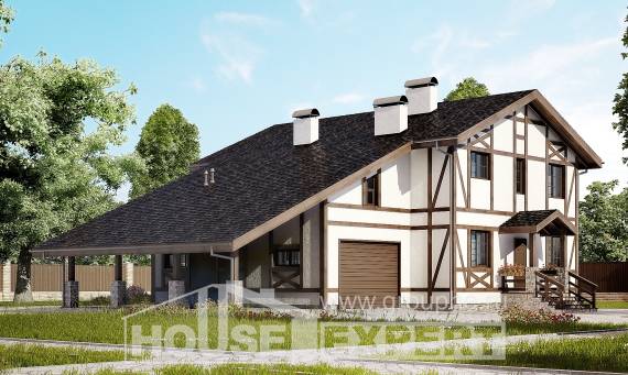250-002-Л Проект двухэтажного дома с мансардой и гаражом, простой коттедж из кирпича Могоча, House Expert