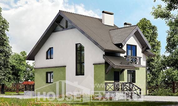 120-003-П Проект двухэтажного дома мансардой, скромный загородный дом из блока Краснокаменск, House Expert