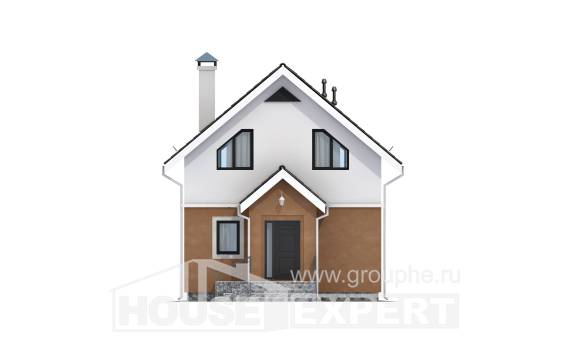 070-001-Л Проект двухэтажного дома с мансардой, маленький загородный дом из бризолита, Могоча
