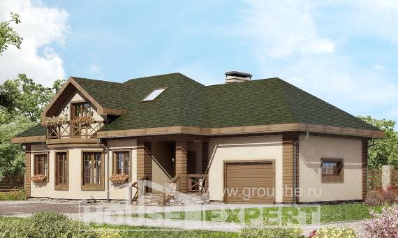 180-010-П Проект двухэтажного дома с мансардой и гаражом, красивый дом из арболита Чита, House Expert