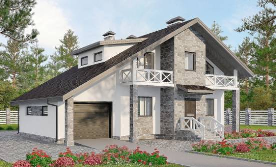 180-017-Л Проект двухэтажного дома мансардой, гараж, средний коттедж из бризолита Краснокаменск | Проекты домов от House Expert