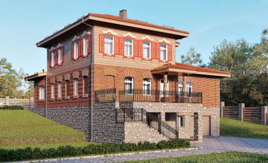 380-002-Л Проект трехэтажного дома, гараж, современный домик из кирпича Могоча | Проекты домов от House Expert