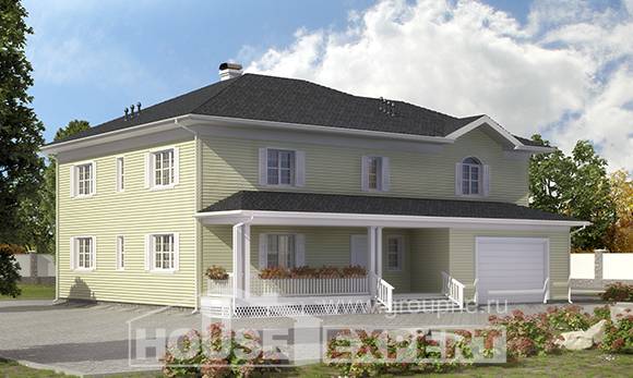 410-002-Л Проект двухэтажного дома и гаражом, большой домик из арболита Краснокаменск, House Expert