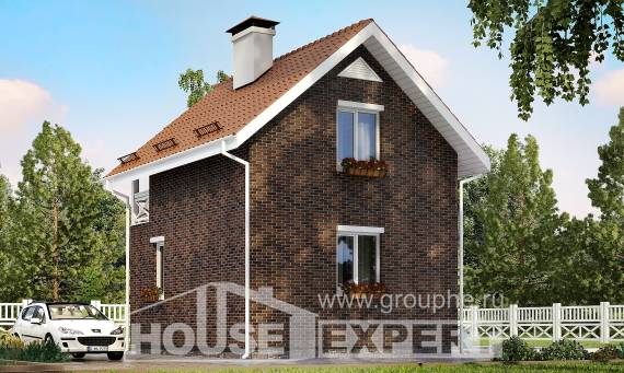 045-001-Л Проект двухэтажного дома с мансардой, махонький коттедж из поризованных блоков Краснокаменск, House Expert