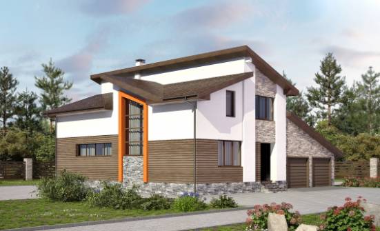 240-004-П Проект двухэтажного дома с мансардой и гаражом, средний коттедж из теплоблока Краснокаменск | Проекты домов от House Expert