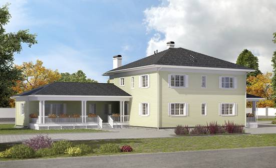410-002-Л Проект двухэтажного дома и гаражом, классический загородный дом из арболита, Краснокаменск