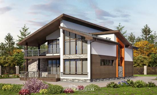 200-010-П Проект двухэтажного дома с мансардой, гараж, красивый загородный дом из арболита Могоча | Проекты домов от House Expert