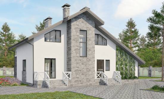 180-017-Л Проект двухэтажного дома с мансардой и гаражом, классический коттедж из теплоблока Чита | Проекты домов от House Expert