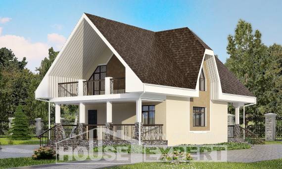 125-001-Л Проект двухэтажного дома мансардой, экономичный дом из пеноблока Могоча, House Expert