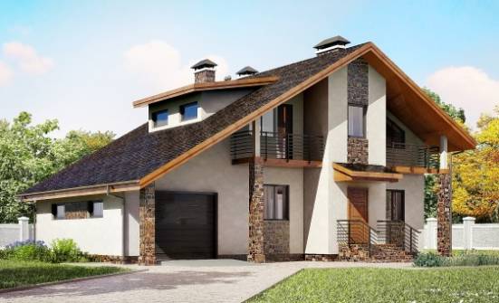 180-008-Л Проект двухэтажного дома с мансардным этажом и гаражом, классический загородный дом из арболита Могоча | Проекты домов от House Expert